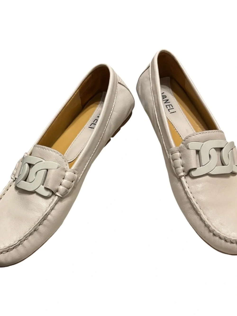 Vaneli Aiker Driving Loafers Off White Tan Women 7.5M Soft Glove Leather